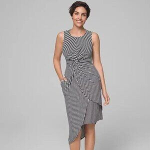 NWT Soma Asymmetrical Twist Waist Dress Black & White Striped Soft Size XXL